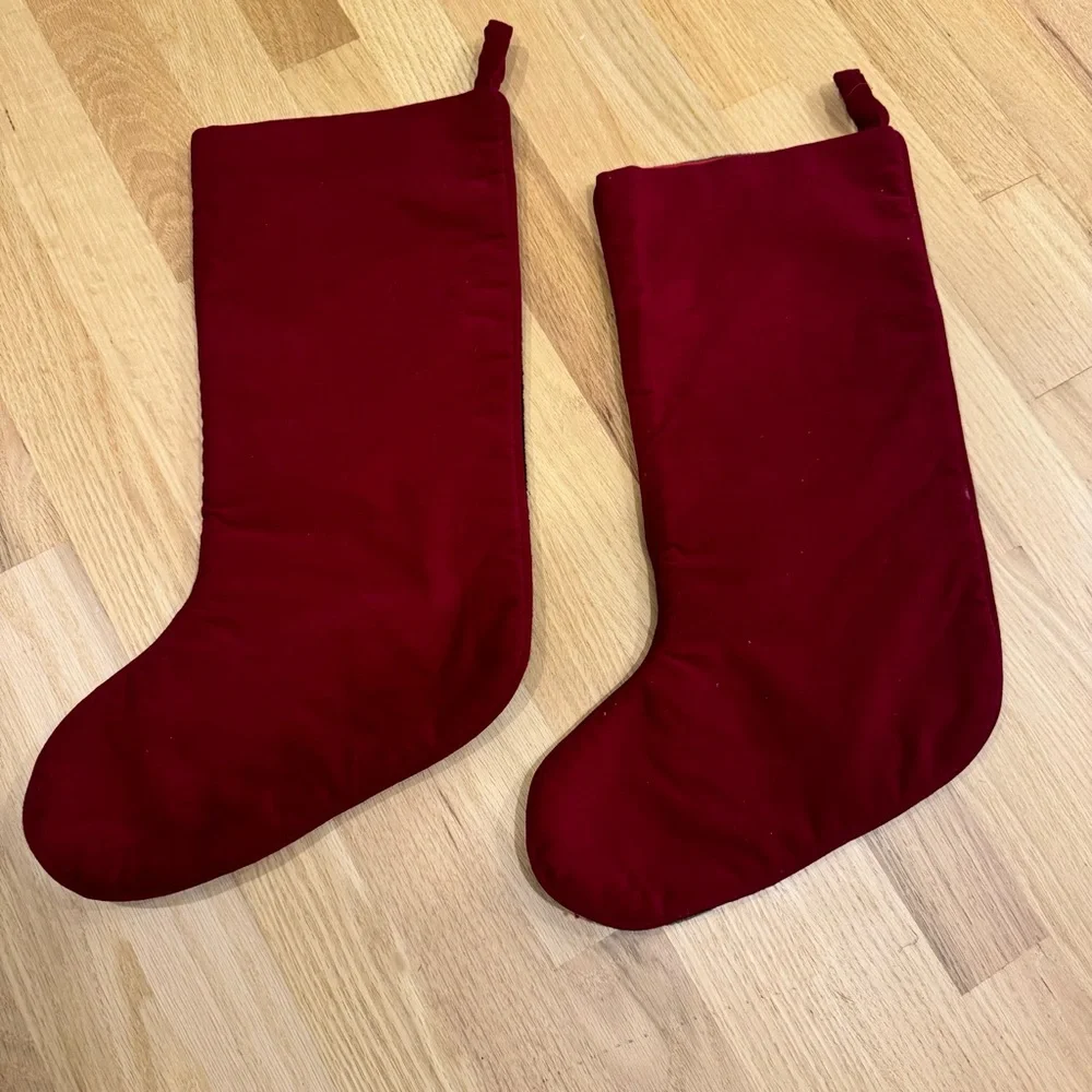 2 Vintage Wool Christmas Stockings Santa   Needlepoint  19